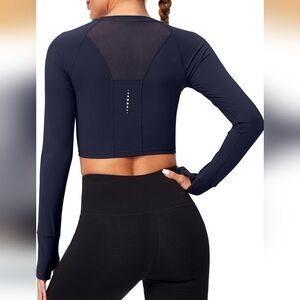 Navy Long Sleeve Crop Top